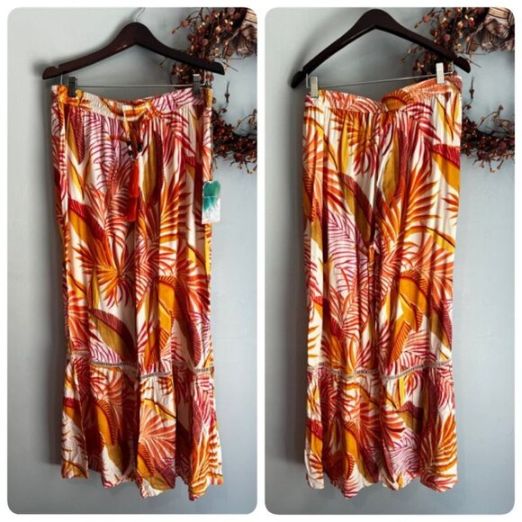 True Destination Womens Wide Leg Resort Pants XTRA-LARGE Orange Palm - Picture 1 of 8